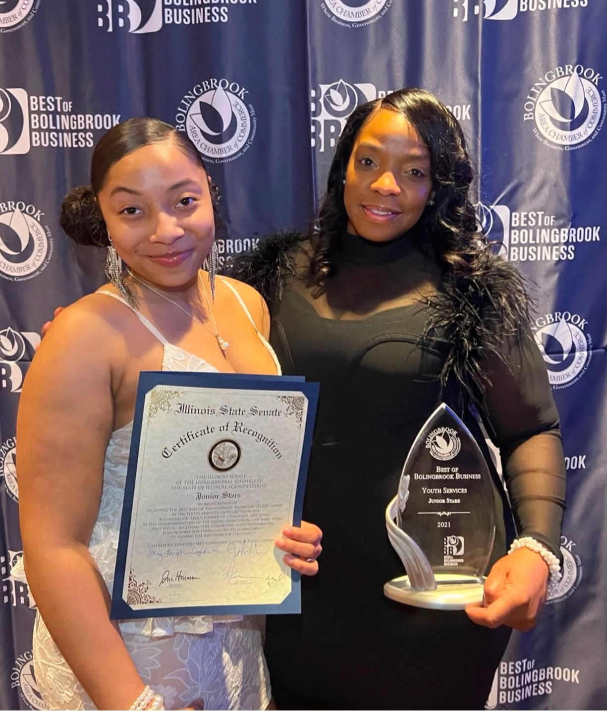 Junior Stars accepting the Best of Bolingbrook Business Youth Services award